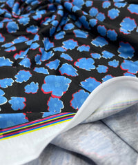 Black Blue Small Floral Print Spun Poly Stretch Fabric - T9 Fabrics