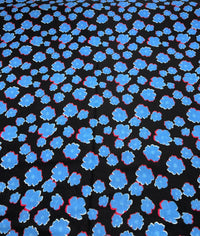 Black Blue Small Floral Print Spun Poly Stretch Fabric - T9 Fabrics