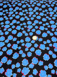 Black Blue Small Floral Print Spun Poly Stretch Fabric - T9 Fabrics