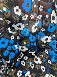 Black Blue White Floral Printed Chiffon Dress Fabric - T9 Fabrics