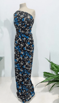 Black Blue White Floral Printed Chiffon Dress Fabric - T9 Fabrics