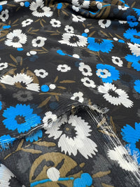 Black Blue White Floral Printed Chiffon Dress Fabric - T9 Fabrics