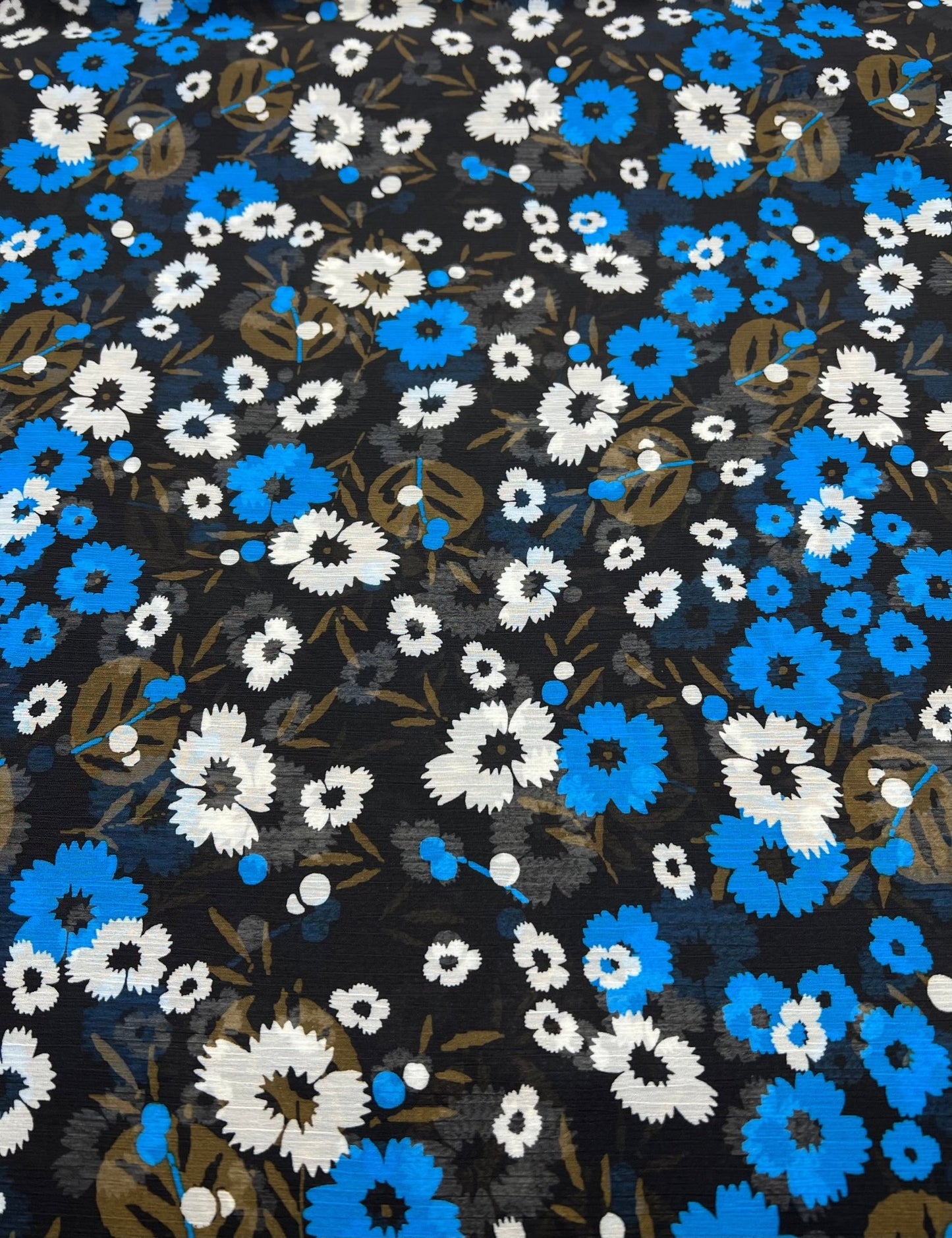 Black Blue White Floral Printed Chiffon Dress Fabric - T9 Fabrics