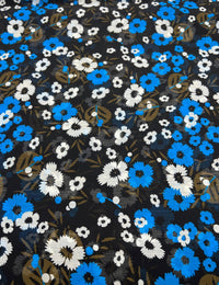 Black Blue White Floral Printed Chiffon Dress Fabric - T9 Fabrics