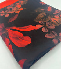 Black Bright Red Floral Print ITY Fabric 2 Way Stretch - T9 Fabrics
