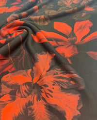 Black Bright Red Floral Print ITY Fabric 2 Way Stretch - T9 Fabrics