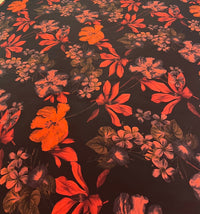 Black Bright Red Floral Print ITY Fabric 2 Way Stretch - T9 Fabrics