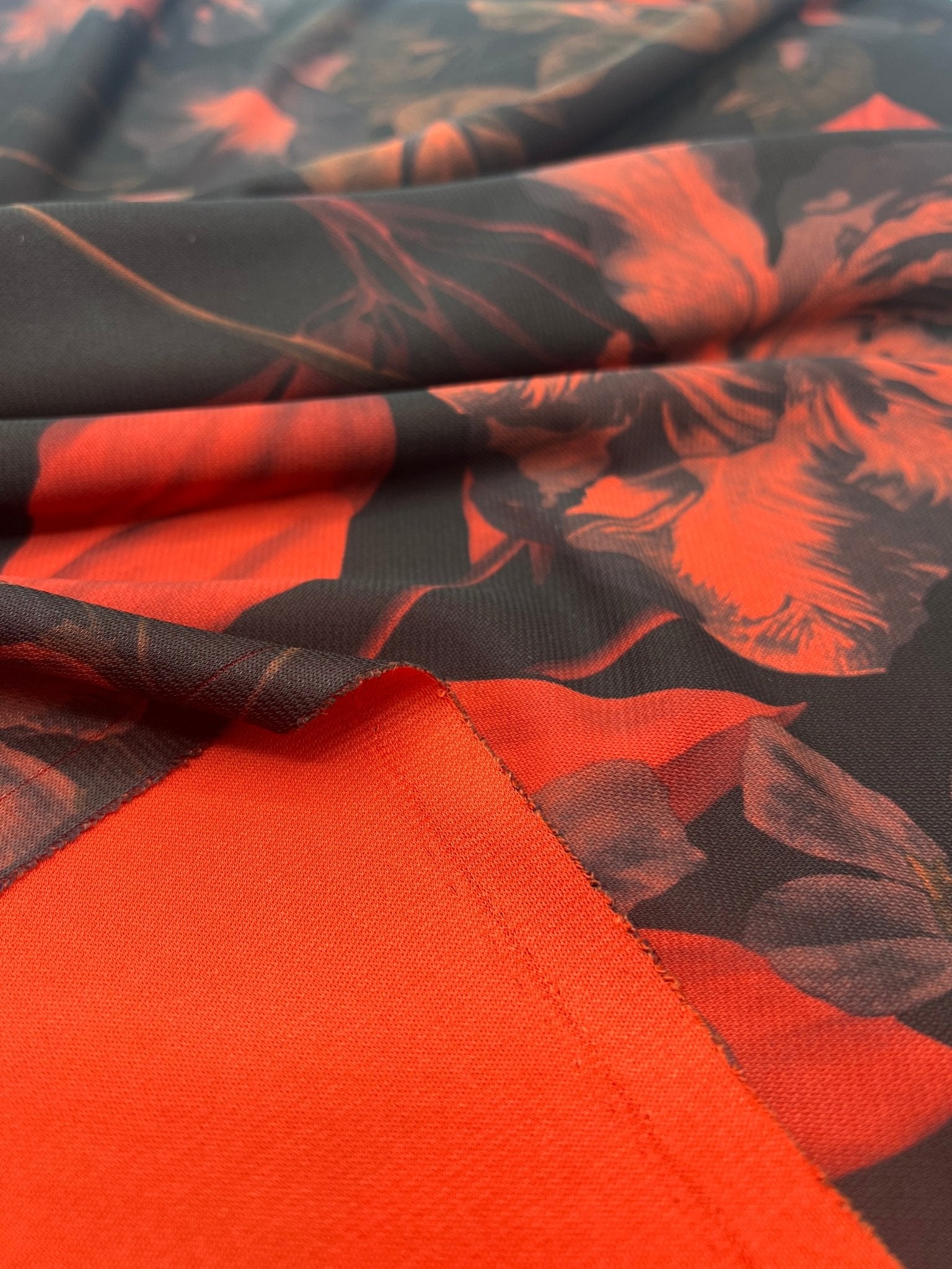 Black Bright Red Floral Print ITY Fabric 2 Way Stretch - T9 Fabrics