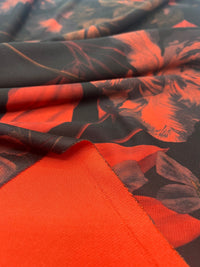 Black Bright Red Floral Print ITY Fabric 2 Way Stretch - T9 Fabrics