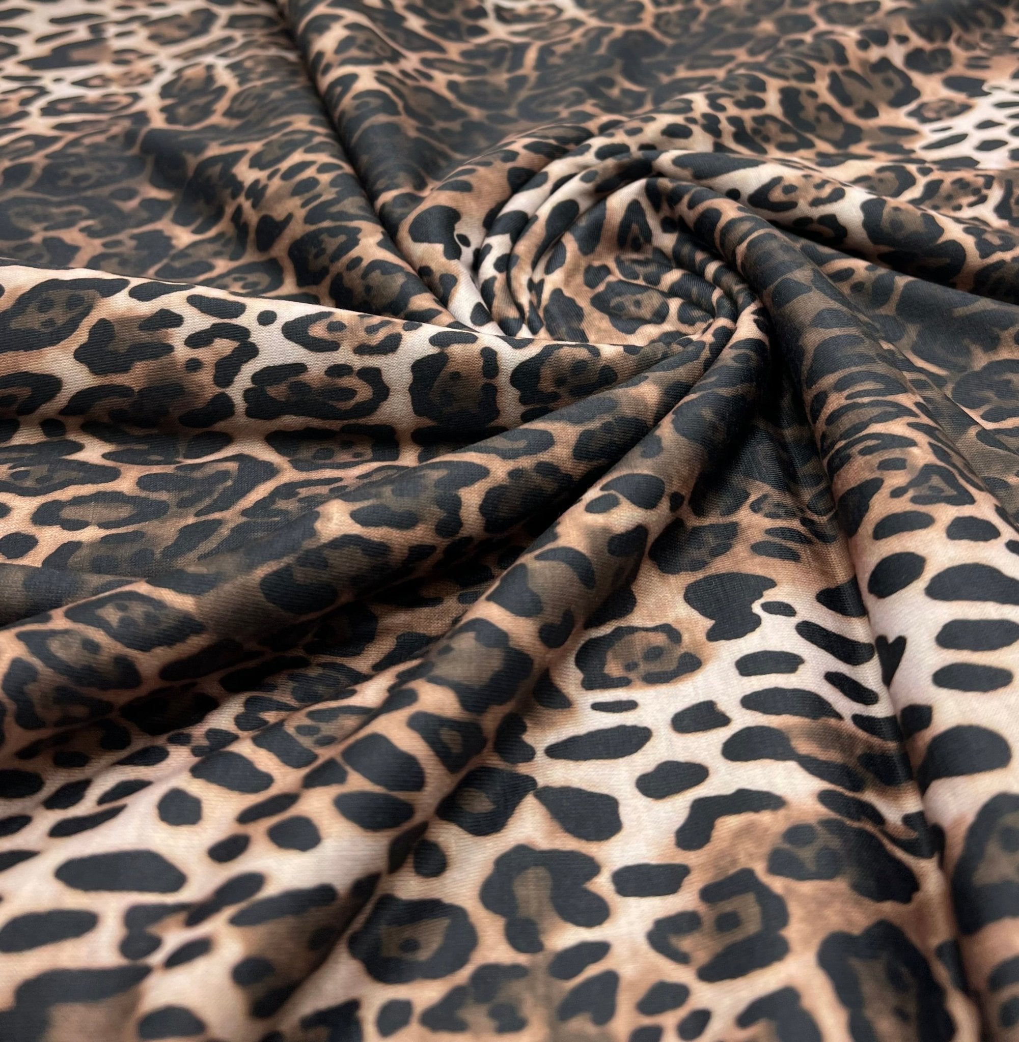 Black Brown Animal Mix Print Spun Poly Stretch Fabric - T9 Fabrics