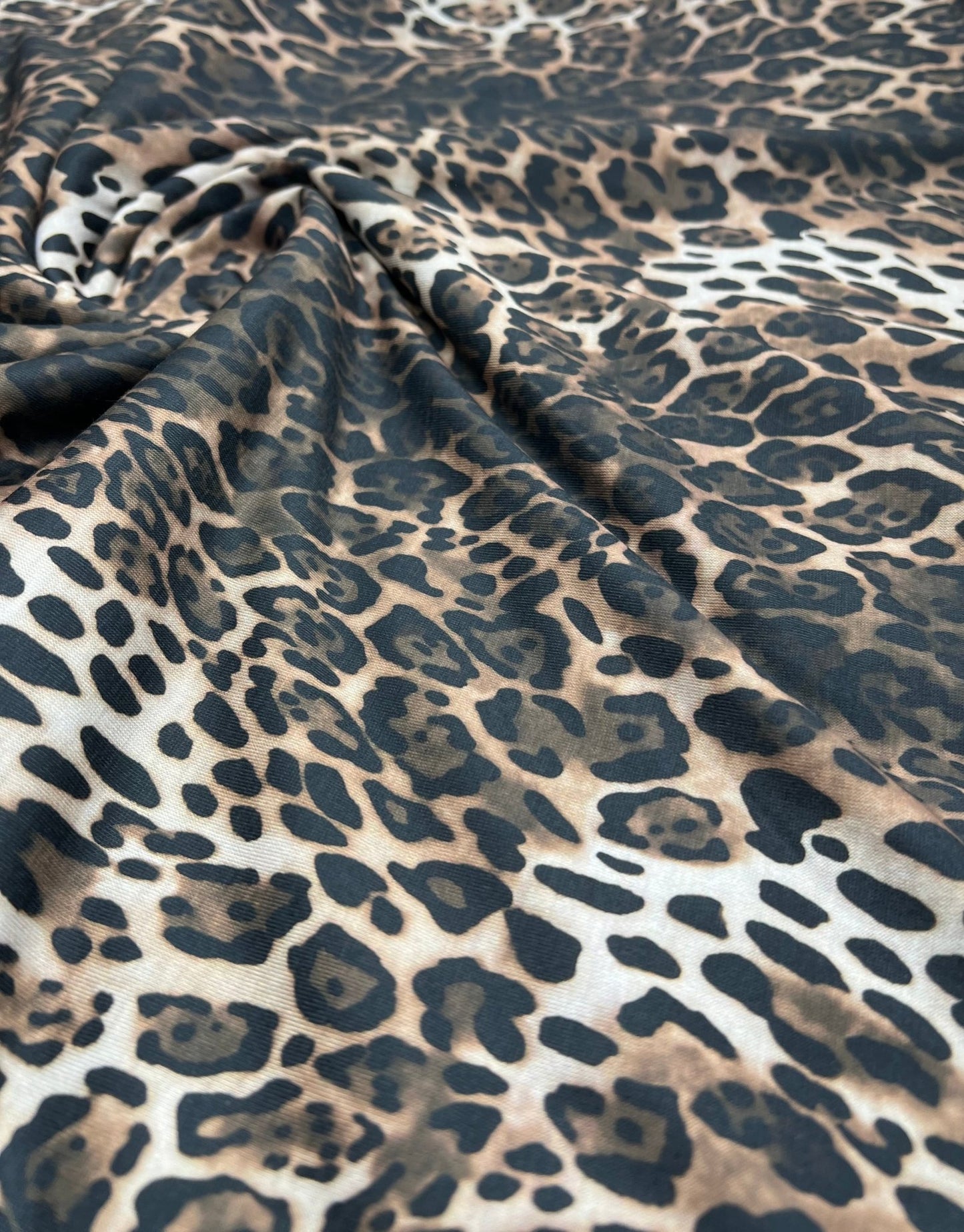 Black Brown Animal Mix Print Spun Poly Stretch Fabric - T9 Fabrics