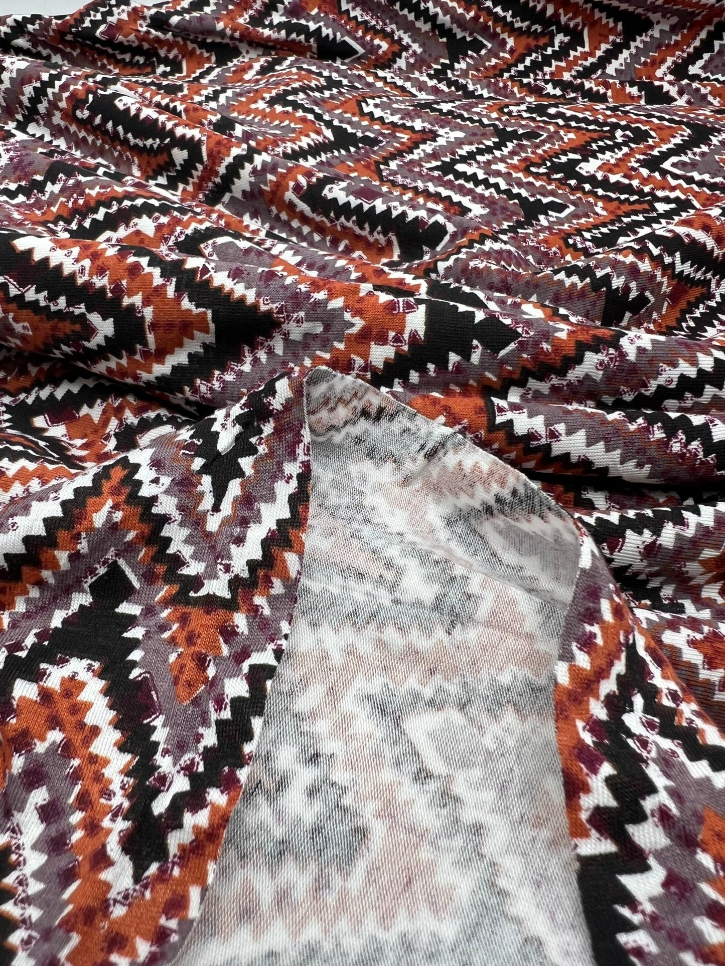 Black Brown Zigzag Viscose Elastane 4 Way Stretch Fabric - T9 Fabrics