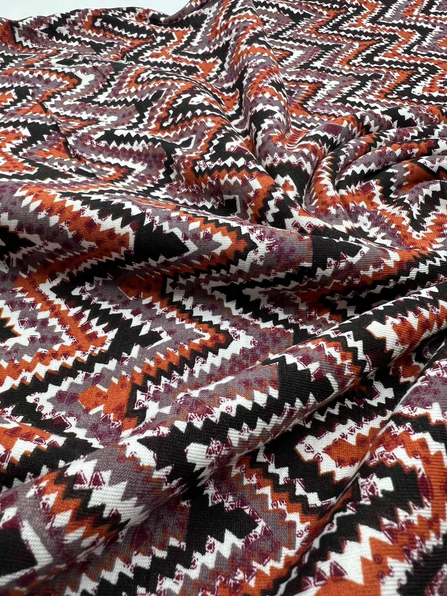 Black Brown Zigzag Viscose Elastane 4 Way Stretch Fabric - T9 Fabrics