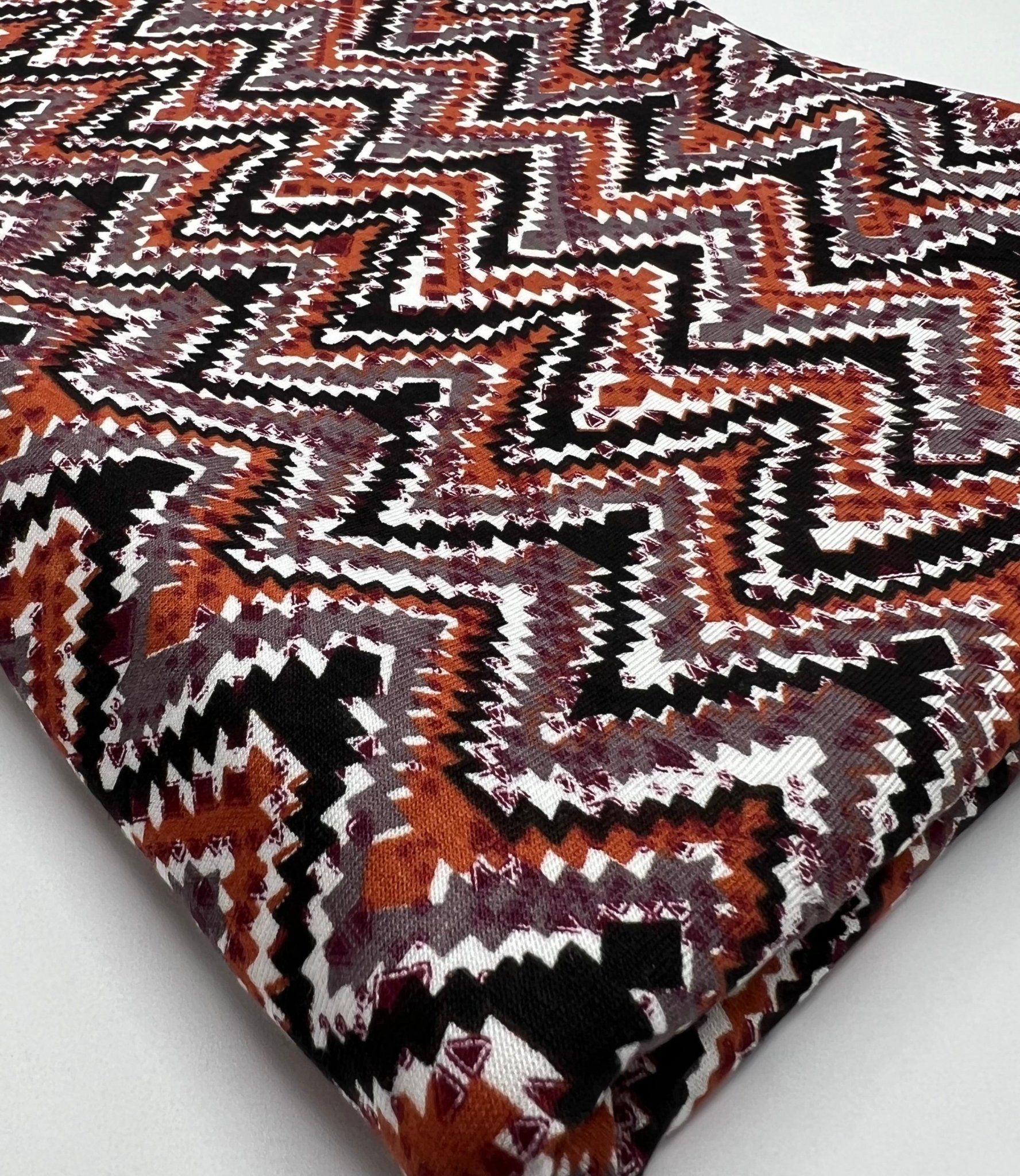 Black Brown Zigzag Viscose Elastane 4 Way Stretch Fabric - T9 Fabrics