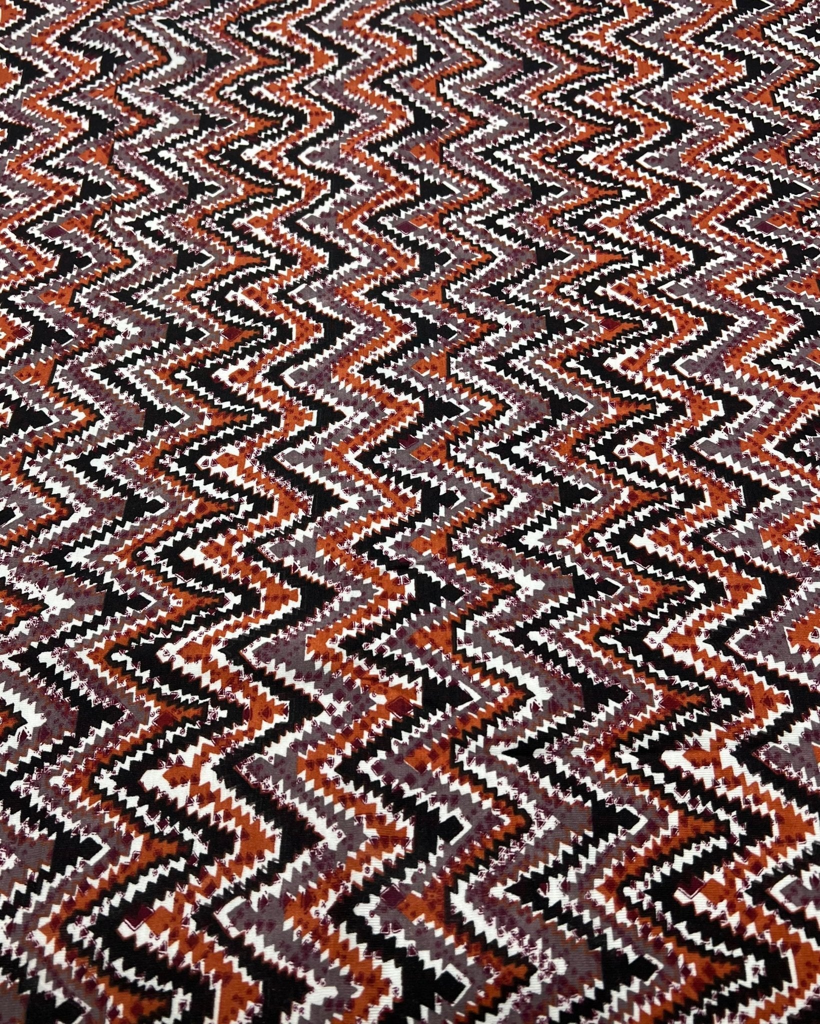 Black Brown Zigzag Viscose Elastane 4 Way Stretch Fabric - T9 Fabrics