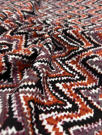 Black Brown Zigzag Viscose Elastane 4 Way Stretch Fabric - T9 Fabrics