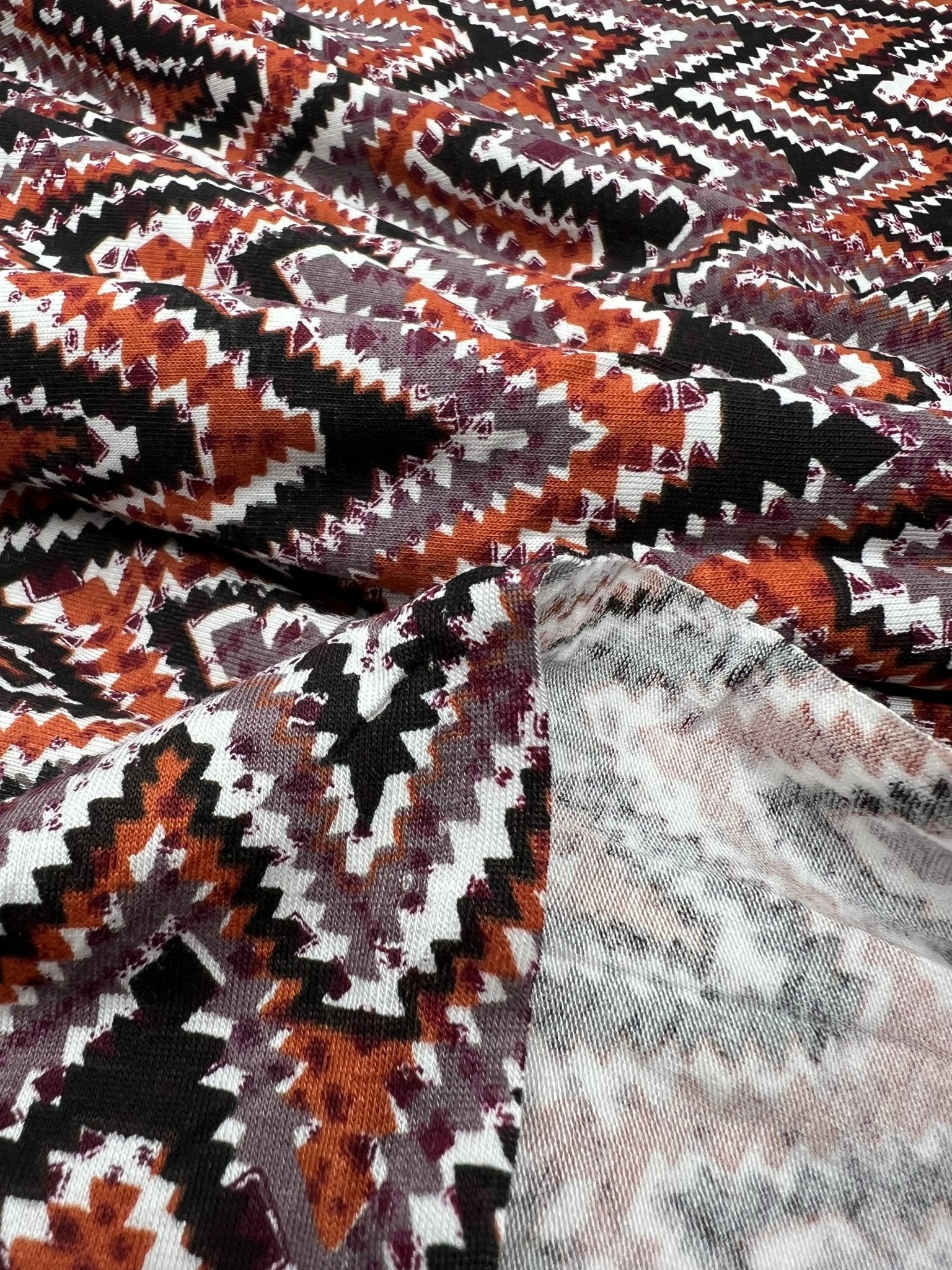 Black Brown Zigzag Viscose Elastane 4 Way Stretch Fabric - T9 Fabrics