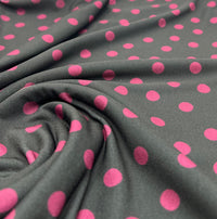 Black Burgundy Polka Spot Print ITY Fabric 2 Way Stretch - T9 Fabrics