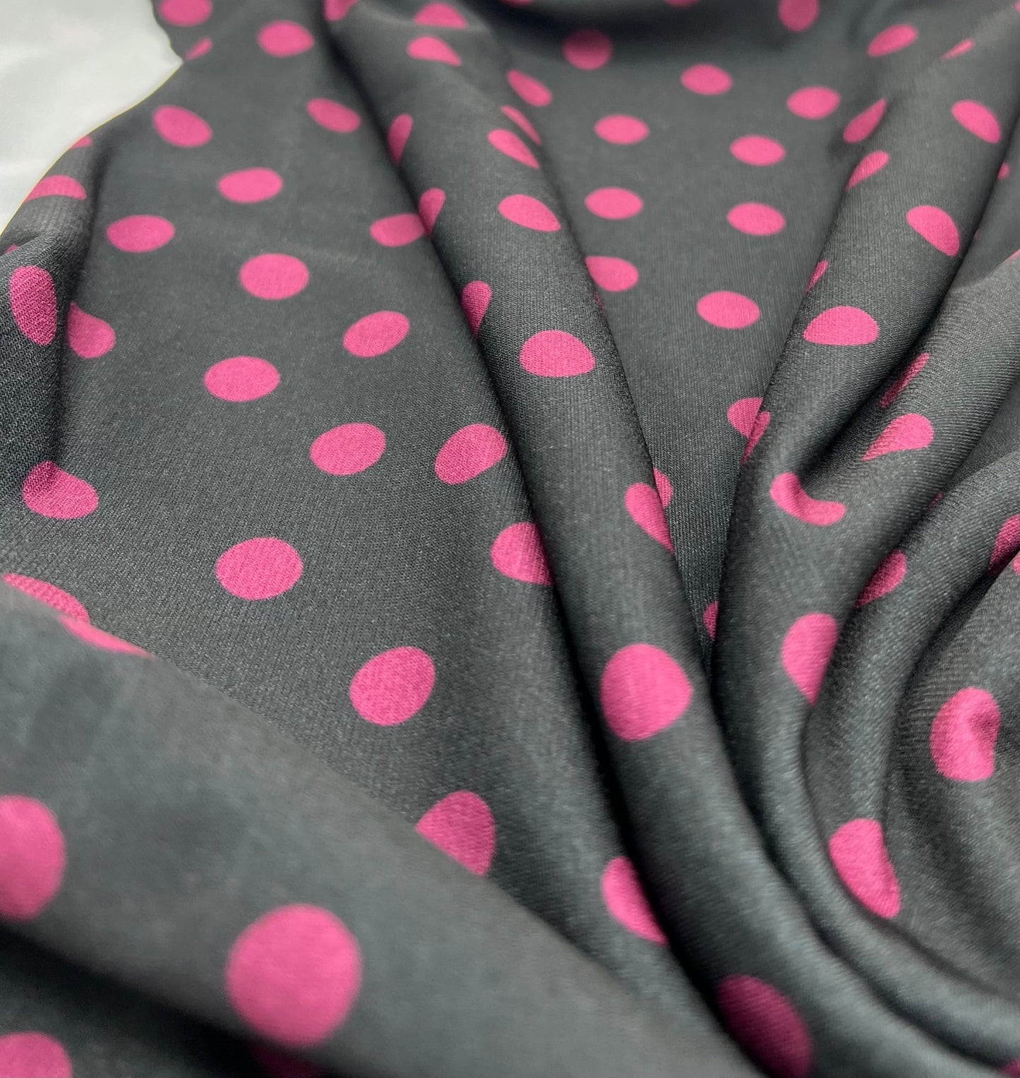 Black Burgundy Polka Spot Print ITY Fabric 2 Way Stretch - T9 Fabrics