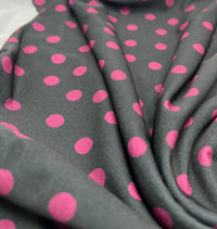 Black Burgundy Polka Spot Print ITY Fabric 2 Way Stretch - T9 Fabrics