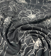 Black Cream Flower Print ITY Fabric 2 Way Stretch - T9 Fabrics