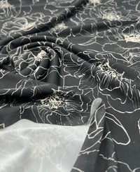 Black Cream Flower Print ITY Fabric 2 Way Stretch - T9 Fabrics