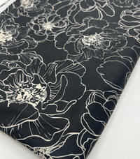 Black Cream Flower Print ITY Fabric 2 Way Stretch - T9 Fabrics