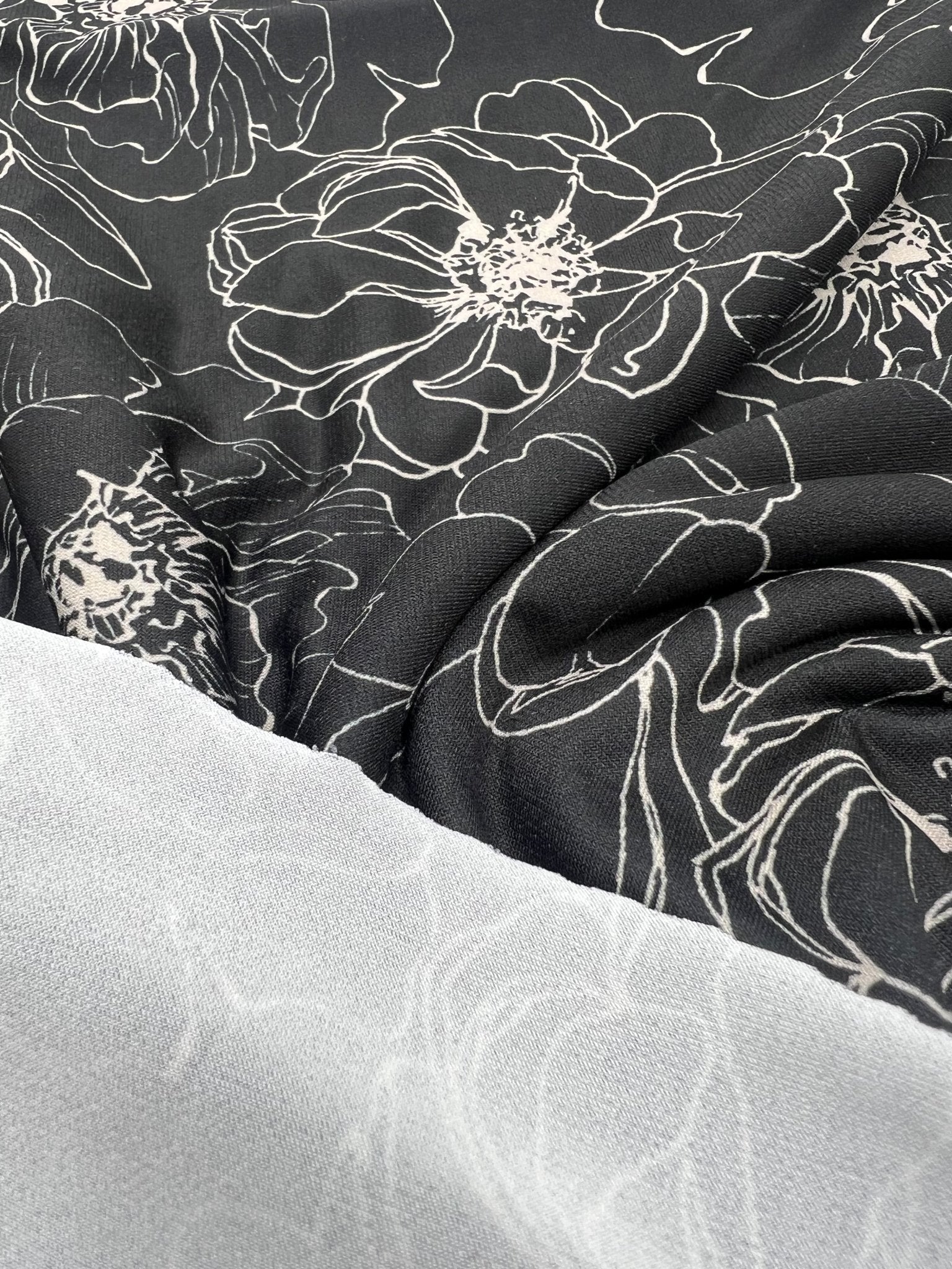 Black Cream Flower Print ITY Fabric 2 Way Stretch - T9 Fabrics
