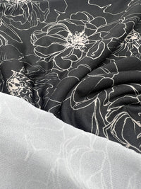 Black Cream Flower Print ITY Fabric 2 Way Stretch - T9 Fabrics