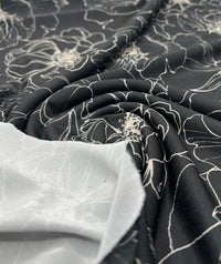 Black Cream Flower Print ITY Fabric 2 Way Stretch - T9 Fabrics