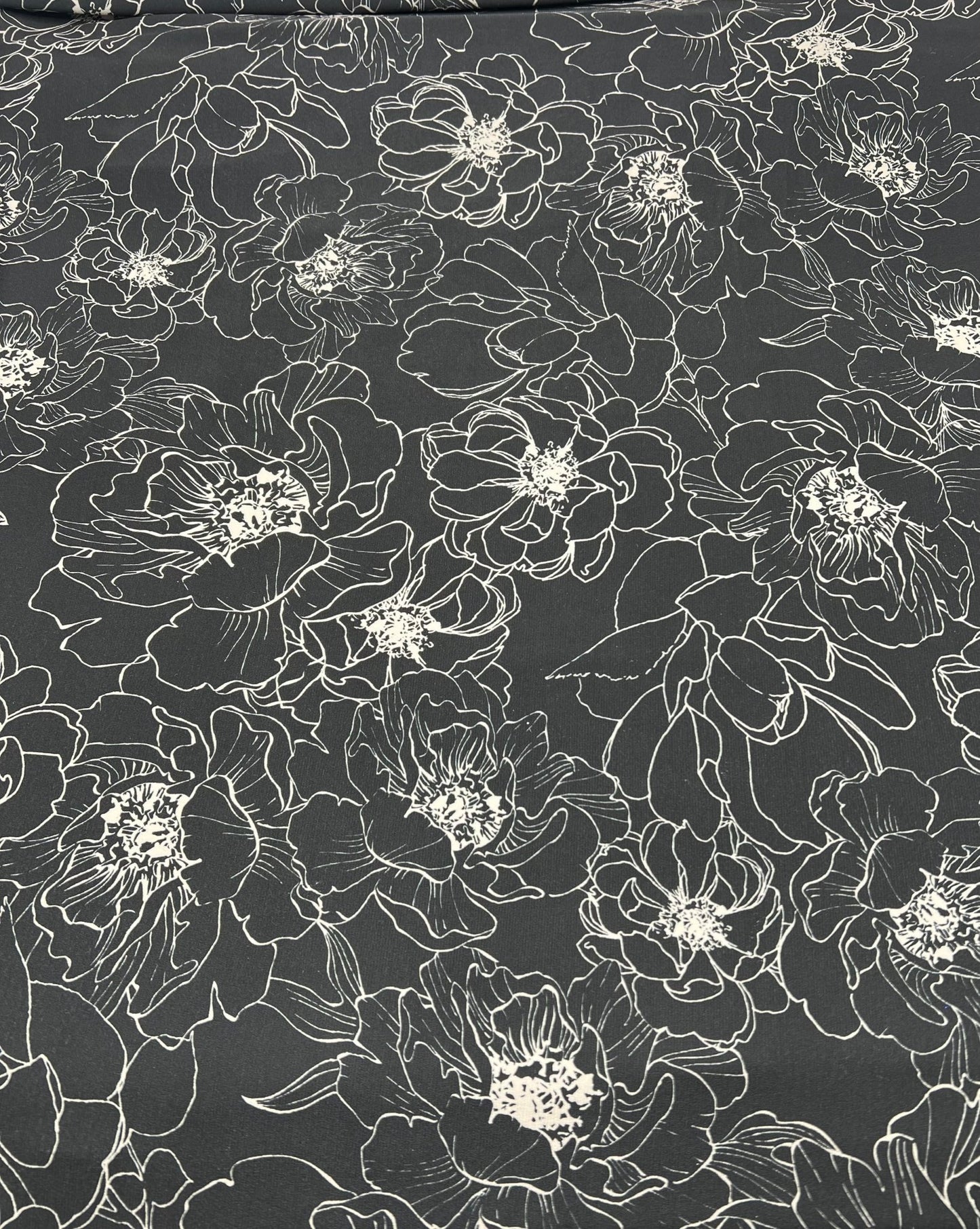 Black Cream Flower Print ITY Fabric 2 Way Stretch - T9 Fabrics