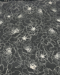Black Cream Flower Print ITY Fabric 2 Way Stretch - T9 Fabrics