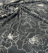 Black Cream Flower Print ITY Fabric 2 Way Stretch - T9 Fabrics