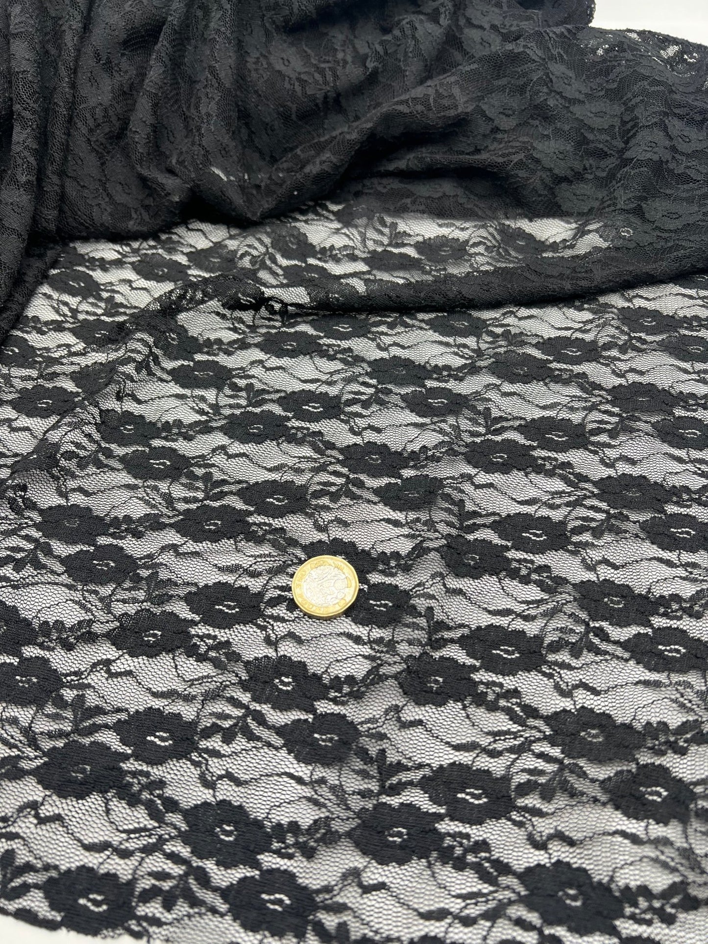 Black Ditsy Floral Lace Fabric Stretch - T9 Fabrics