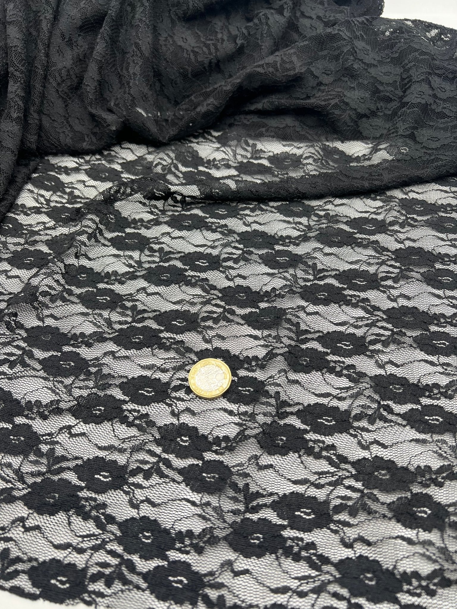 Black Ditsy Floral Lace Fabric Stretch - T9 Fabrics
