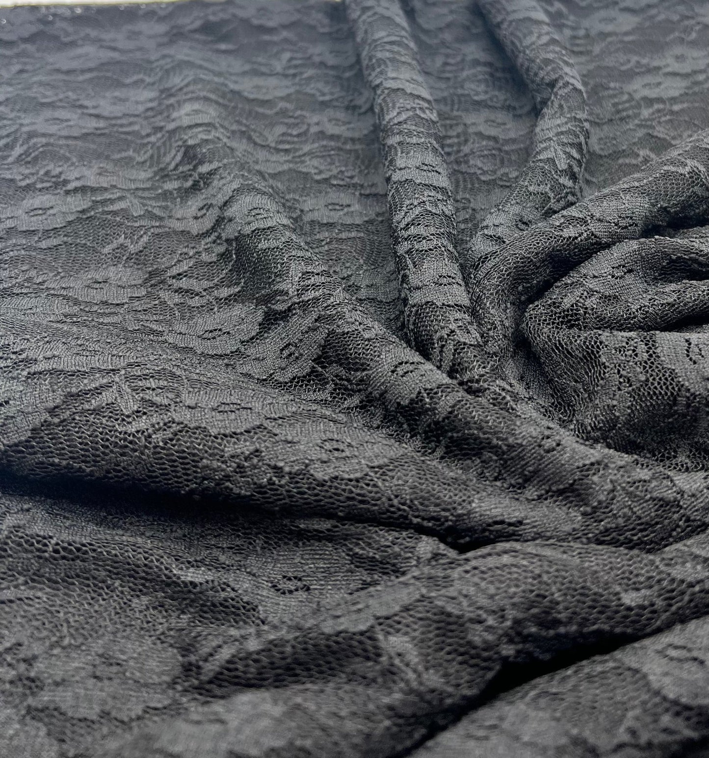 Black Ditsy Floral Lace Fabric Stretch - T9 Fabrics