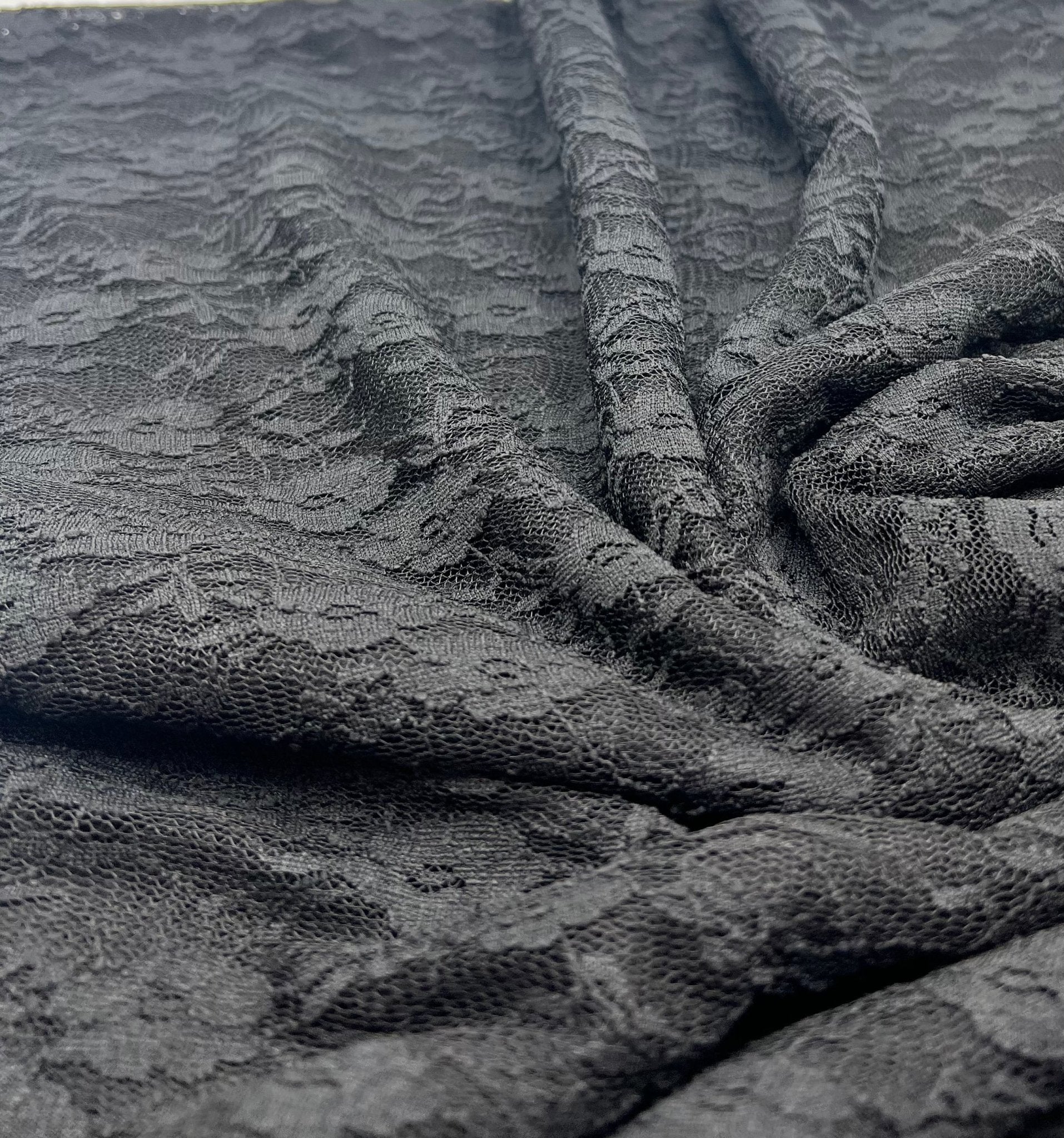 Black Ditsy Floral Lace Fabric Stretch - T9 Fabrics