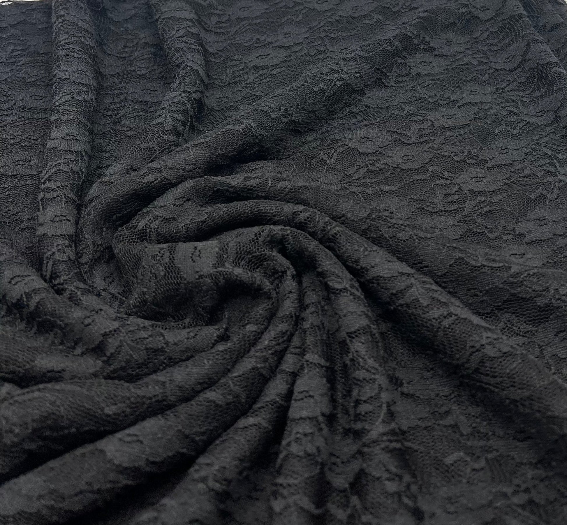 Black Ditsy Floral Lace Fabric Stretch - T9 Fabrics