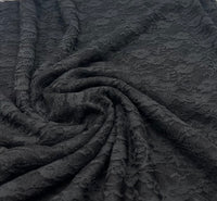 Black Ditsy Floral Lace Fabric Stretch - T9 Fabrics