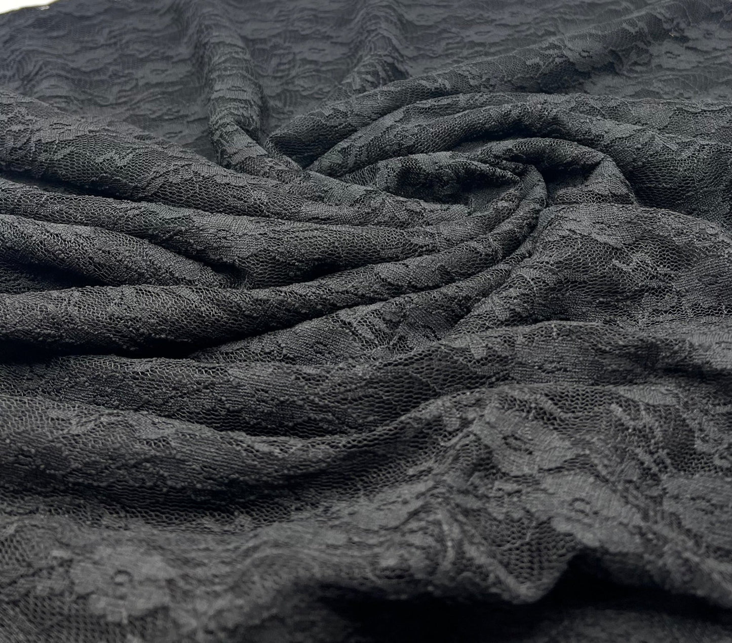 Black Ditsy Floral Lace Fabric Stretch - T9 Fabrics