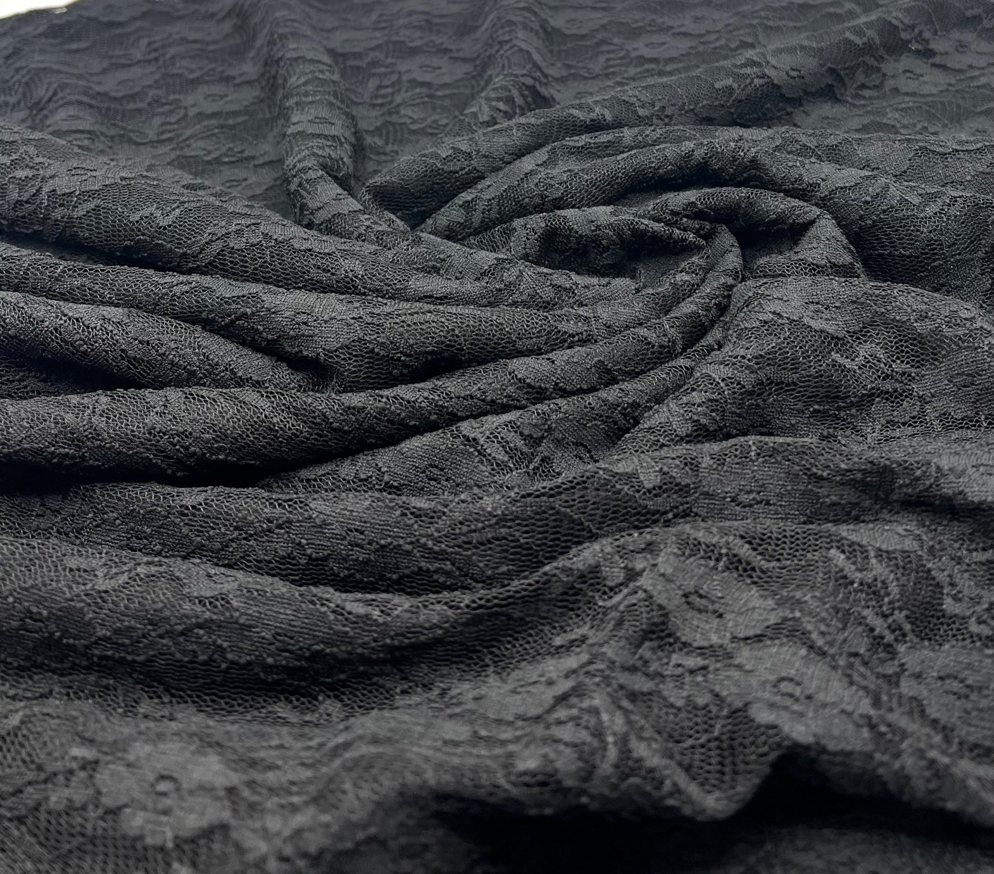 Black Ditsy Floral Lace Fabric Stretch - T9 Fabrics