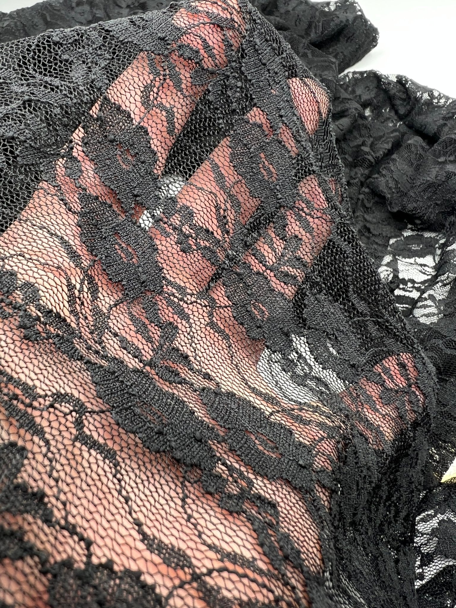 Black Ditsy Floral Lace Fabric Stretch - T9 Fabrics