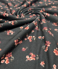 Black Ditsy Floral Rose Print Spun Poly Stretch Fabric - T9 Fabrics