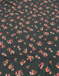 Black Ditsy Floral Rose Print Spun Poly Stretch Fabric - T9 Fabrics