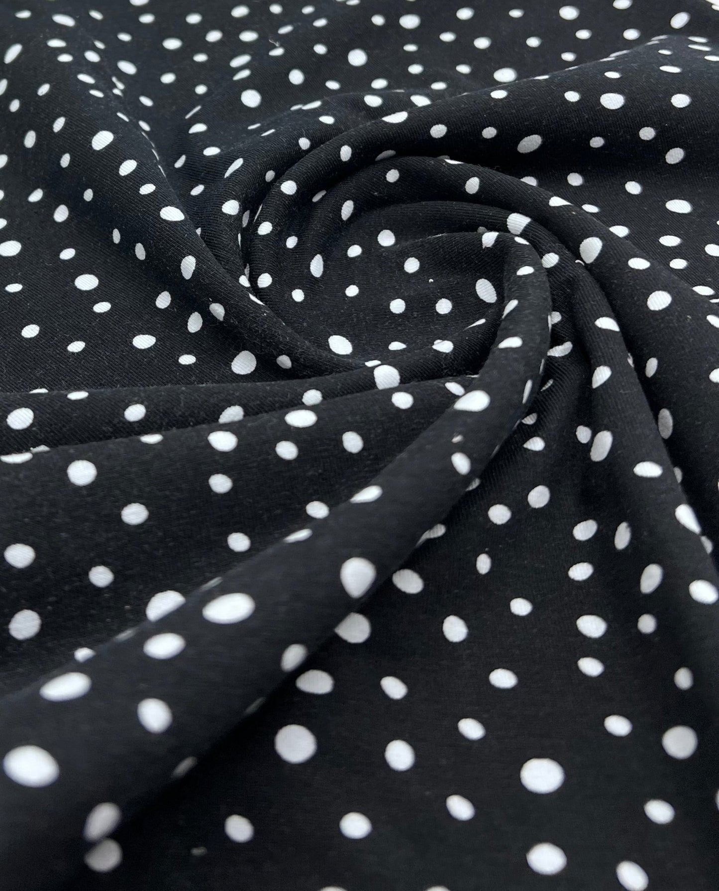 Black Dots Cotton Stretch Jersey 200 GSM 95/5 Lycra 4 Way Stretch - T9 Fabrics