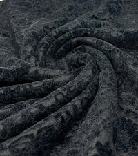 Black Embossed Textured Scalloped Edge Floral Lace Fabric Stretch - T9 Fabrics
