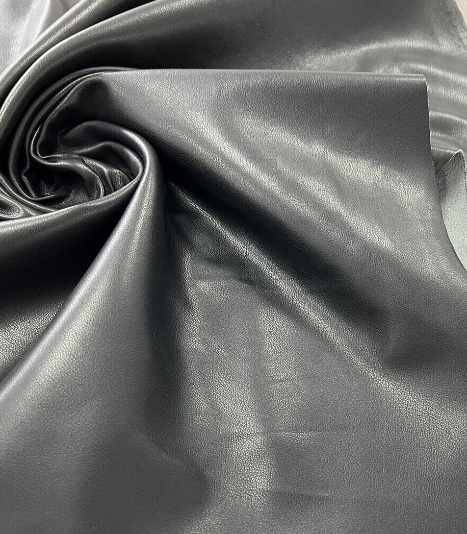 Black Faux Leather Leatherette Stretch Fabric - T9 Fabrics