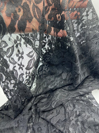 Black Floral Lace Fabric Stretch - T9 Fabrics