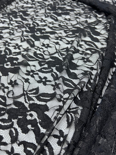 Black Floral Lace Fabric Stretch - T9 Fabrics