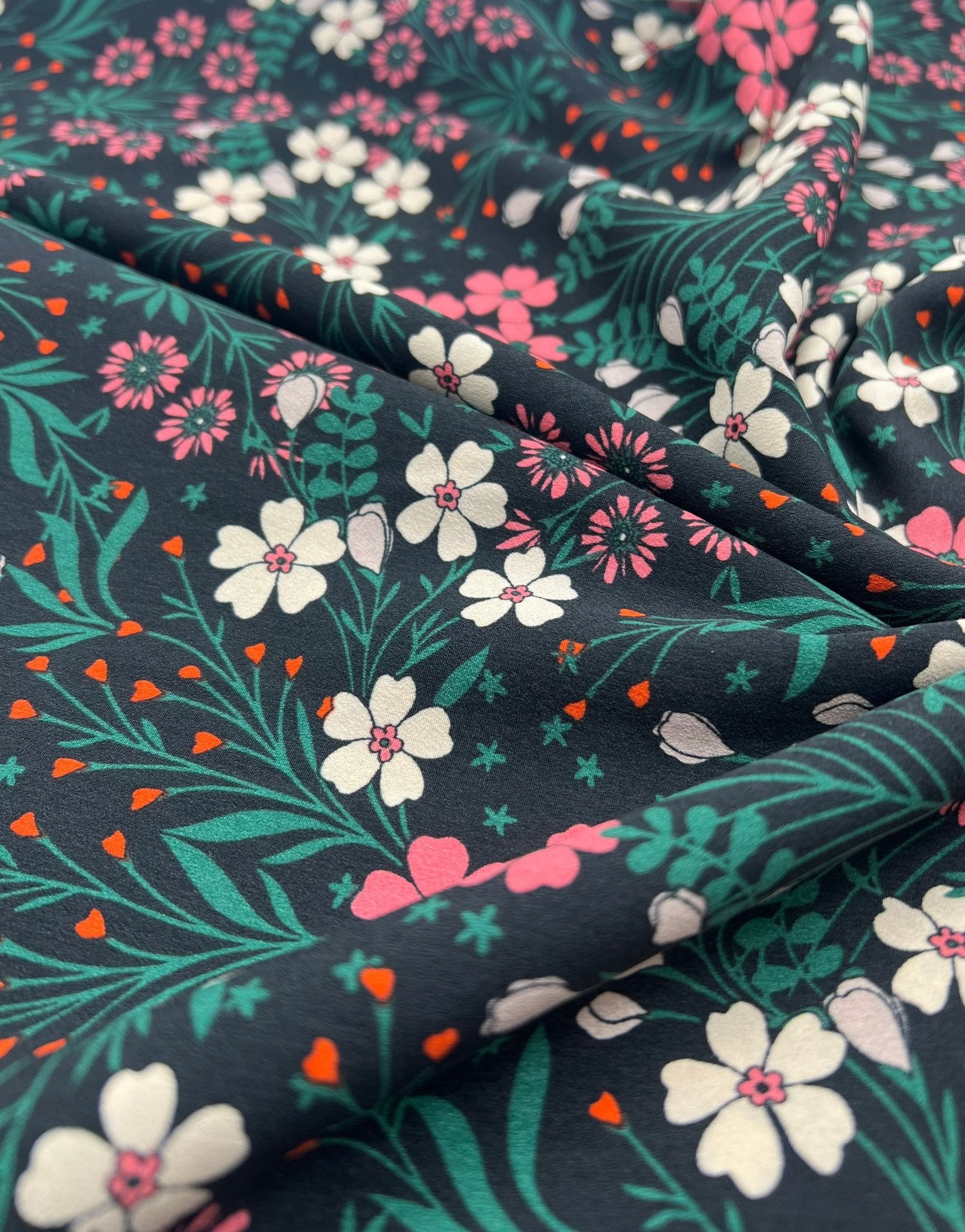 Black Floral Leaves Lightweight Non Stretch Woven Dress Craft Fabric - T9 Fabrics